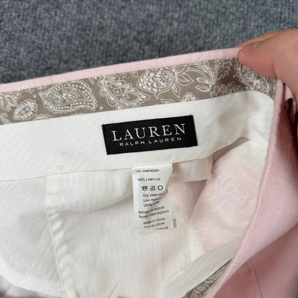 Ralph Lauren Pants Mens 32x30 Pink 100% Linen Flat Front Dress Trouser